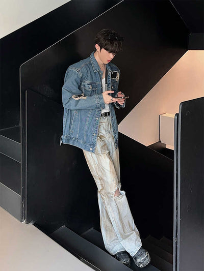 Damaged denim straight pants OR3800