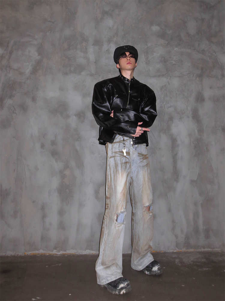 Damaged denim straight pants OR3800 - ORUN