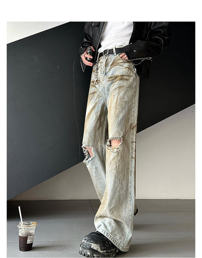 Damaged denim straight pants OR3800 - ORUN