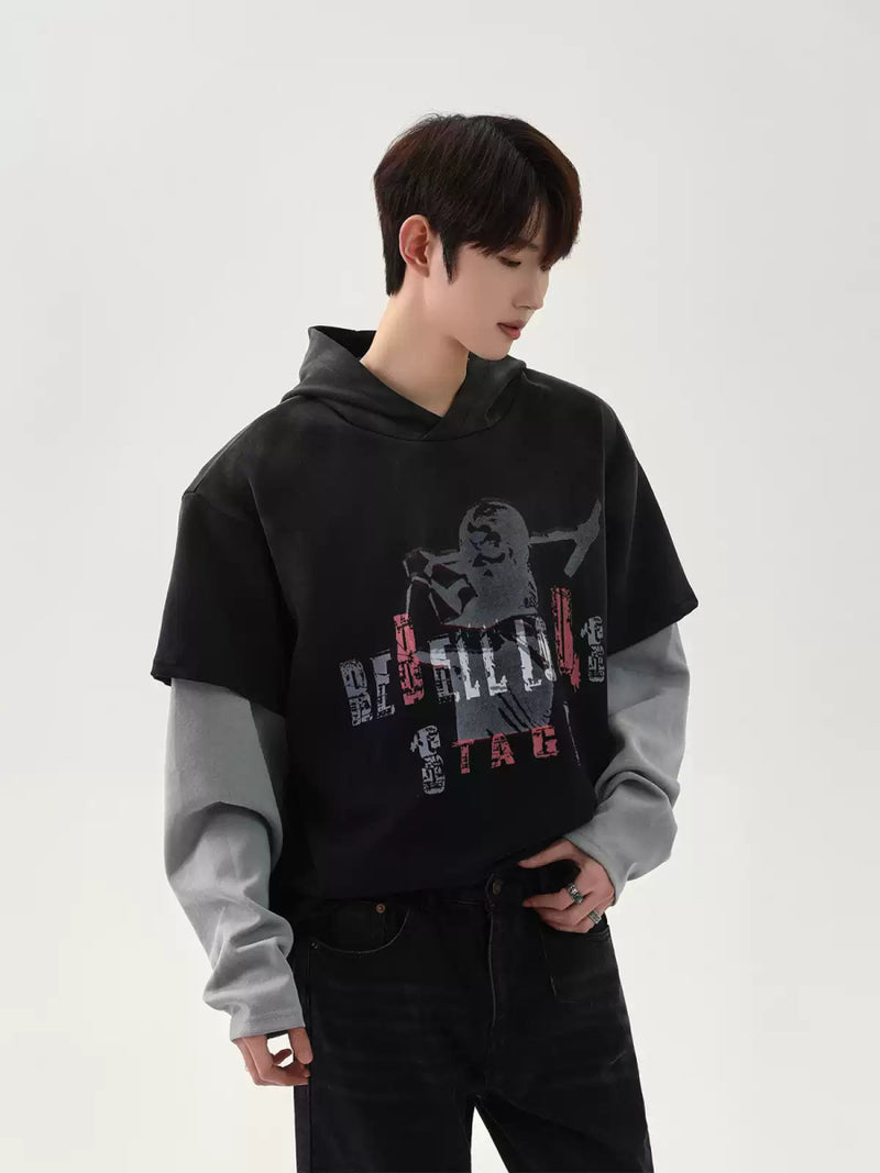 Distressed fake two - piece hoodie OR4111 - ORUN