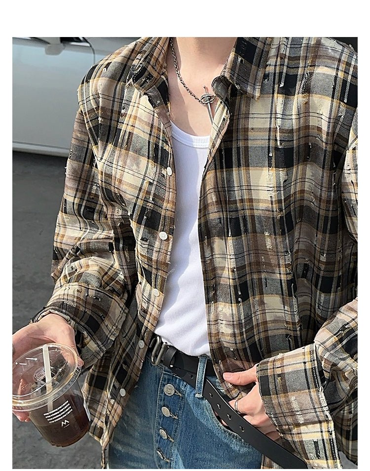 Distressed plaid shirt OR3339 - ORUN