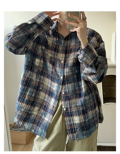 Distressed plaid shirt OR3339 - ORUN