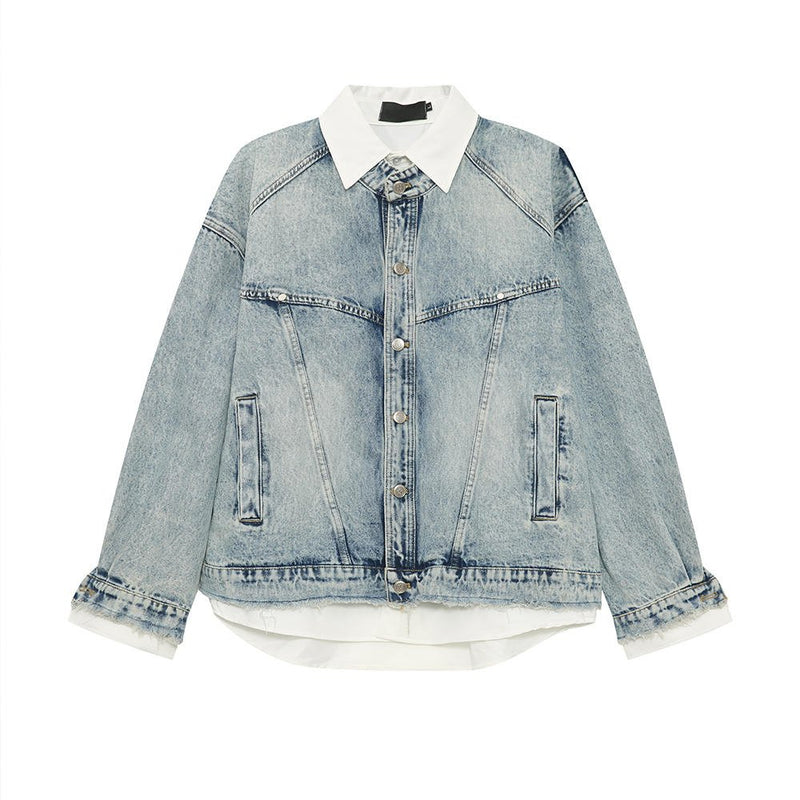 Faux layered shirt denim jacket OR3480 - ORUN