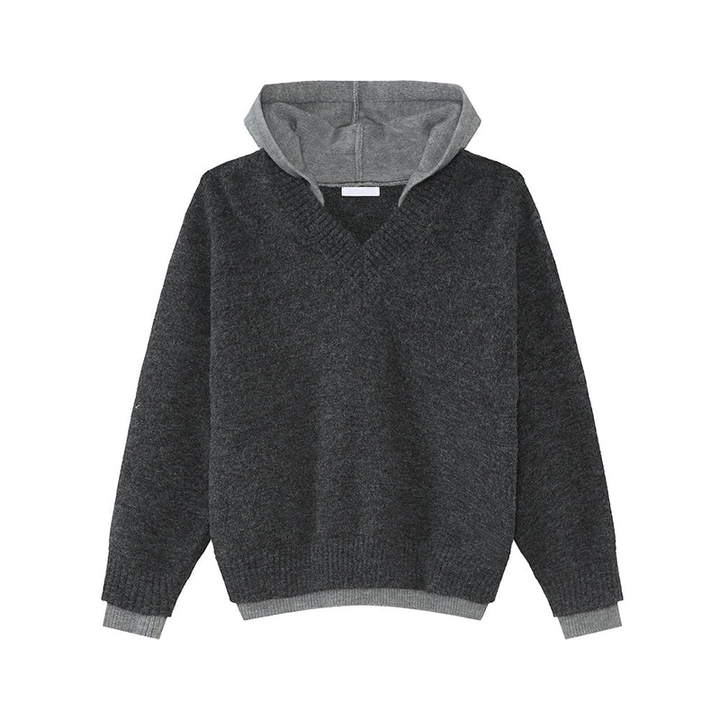 Hooded bicolor knit pullover OR4137 - ORUN