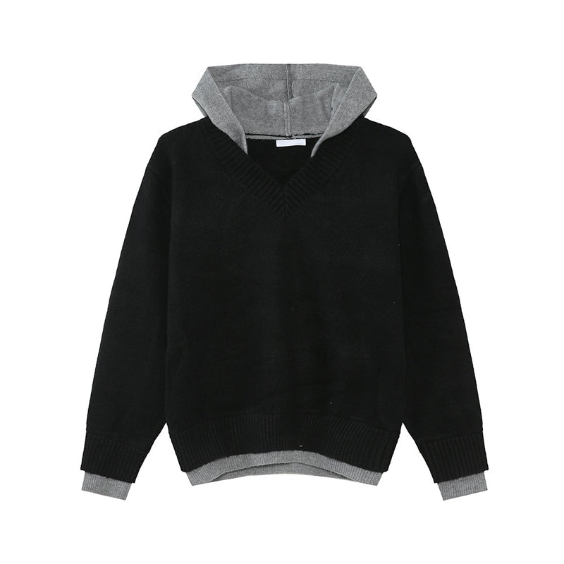 Hooded bicolor knit pullover OR4137 - ORUN