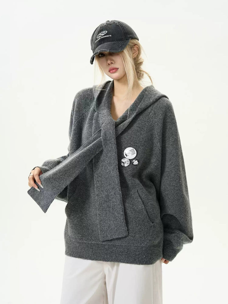 Knit hoodie with scarf OR4130 - ORUN