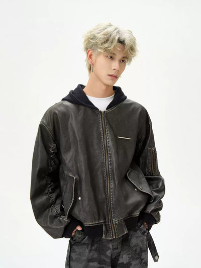 Leather hoodie jacket OR3847 - ORUN