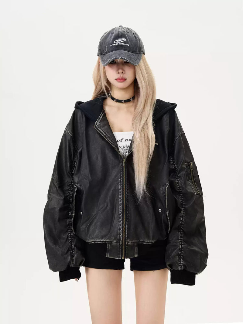 Leather hoodie jacket OR3847 - ORUN