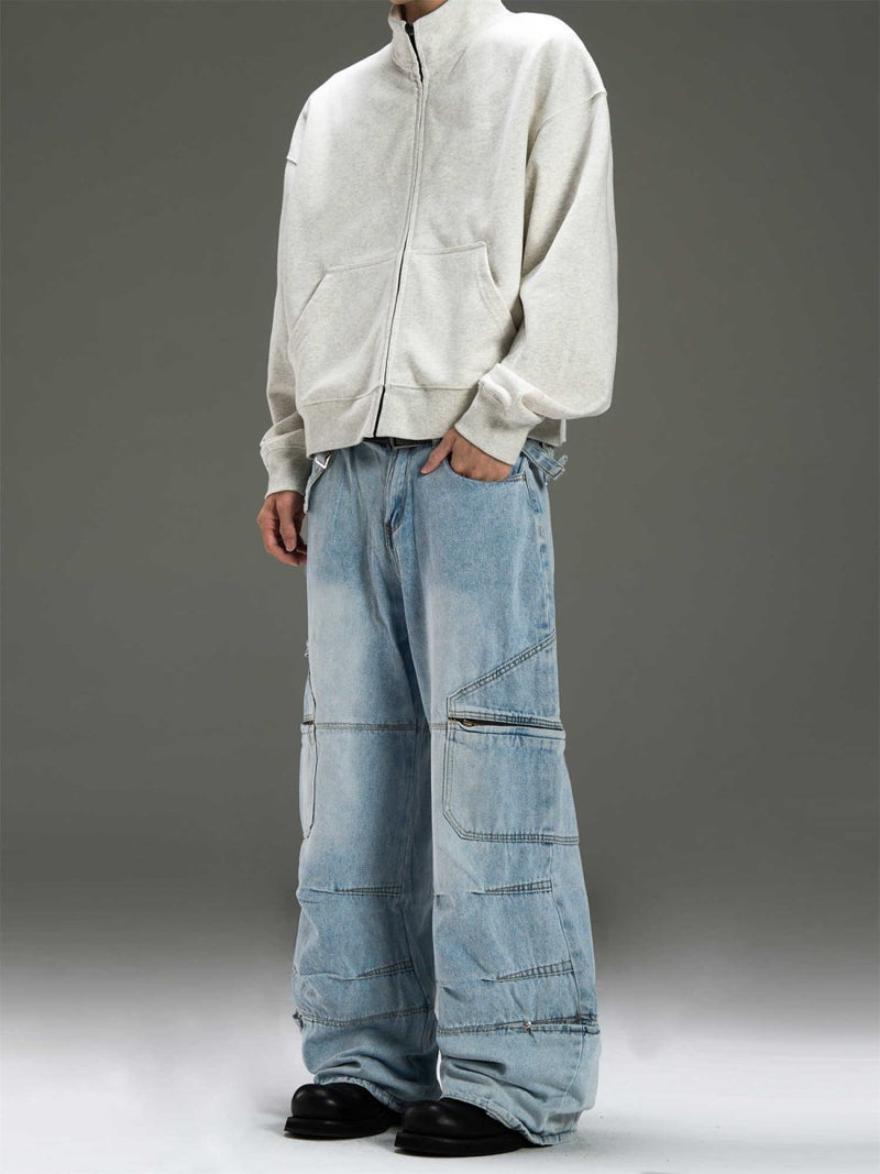 Multi - pocket wide denim pants OR3539 - ORUN