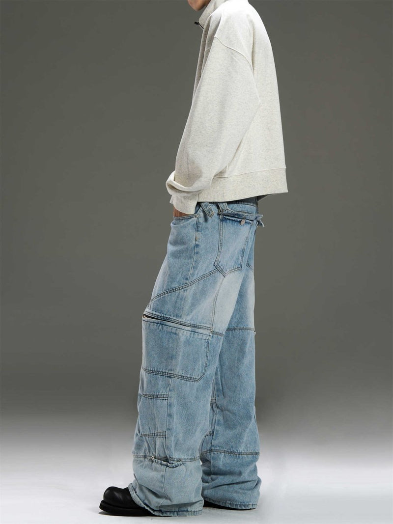 Multi - pocket wide denim pants OR3539 - ORUN