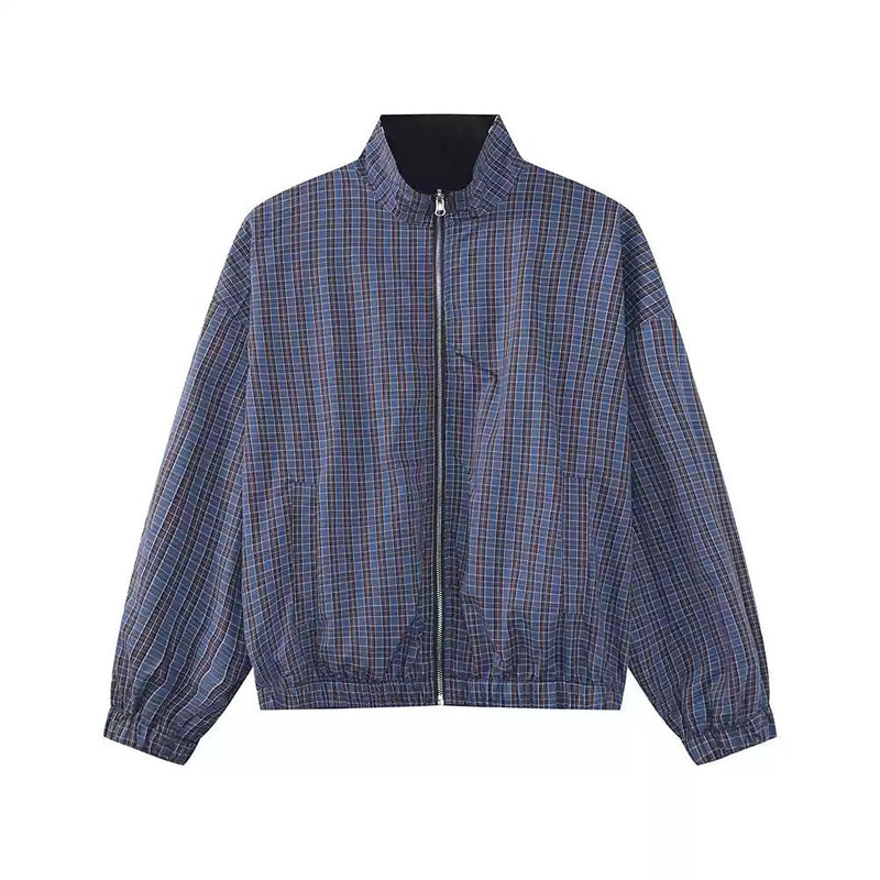 Reversible plaid stand collar jacket OR4055 - ORUN