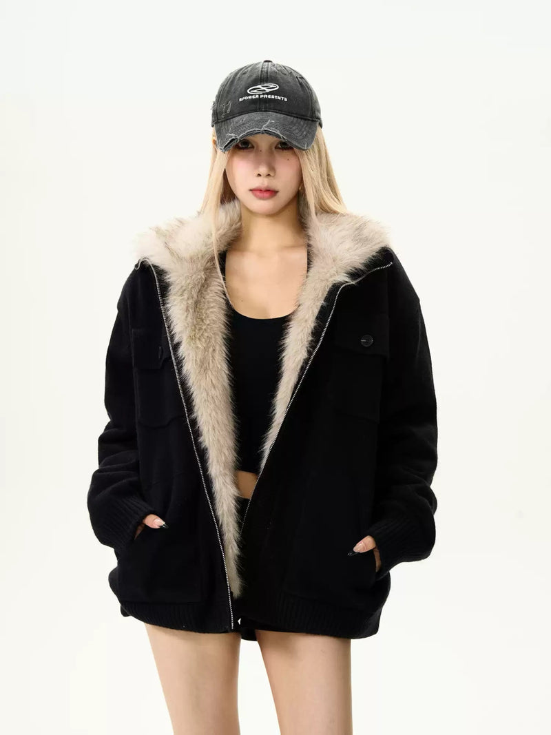 Thick fur zipper knit jacket OR3980 - ORUN