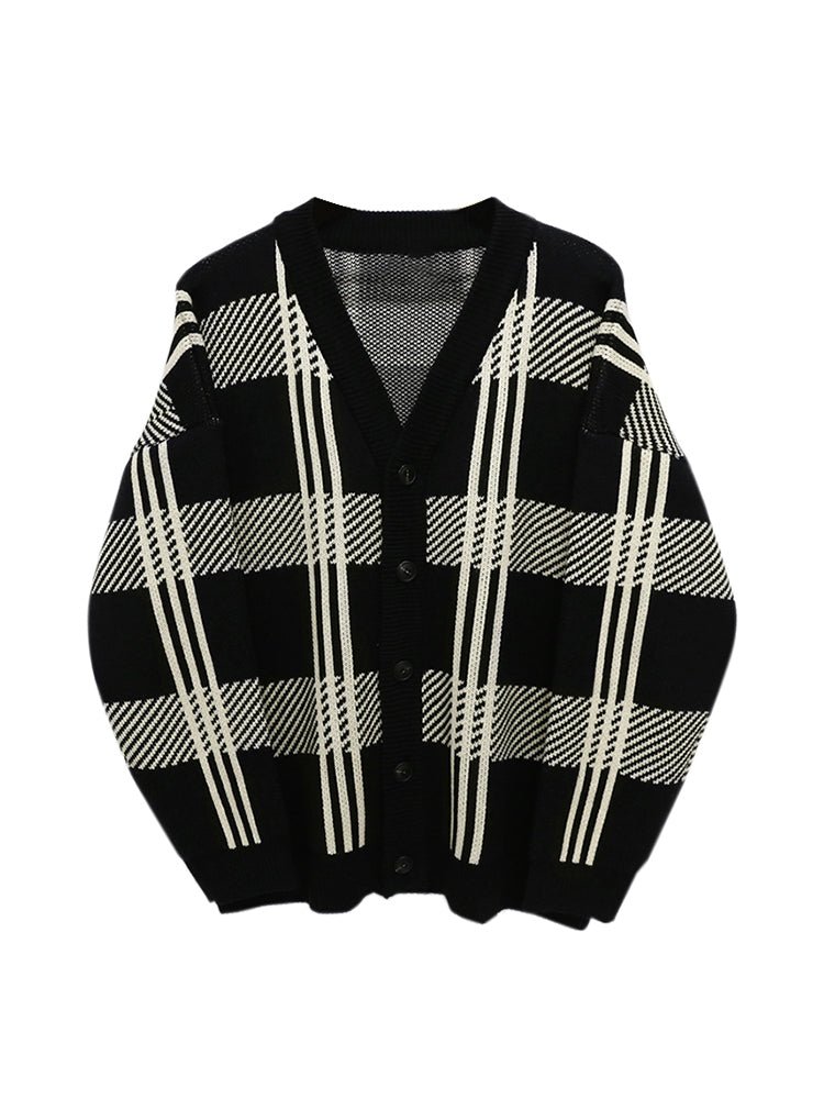 V - neck plaid cardigan OR3453 - ORUN