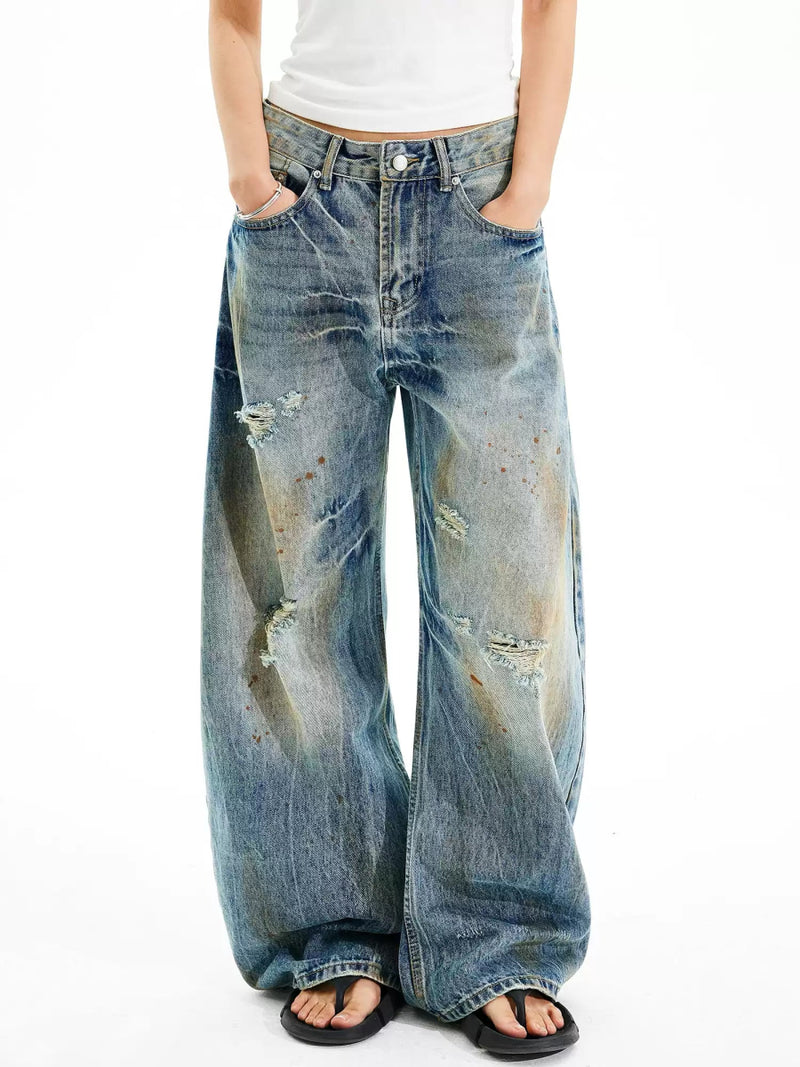 Wide damaged denim pants OR4091 - ORUN