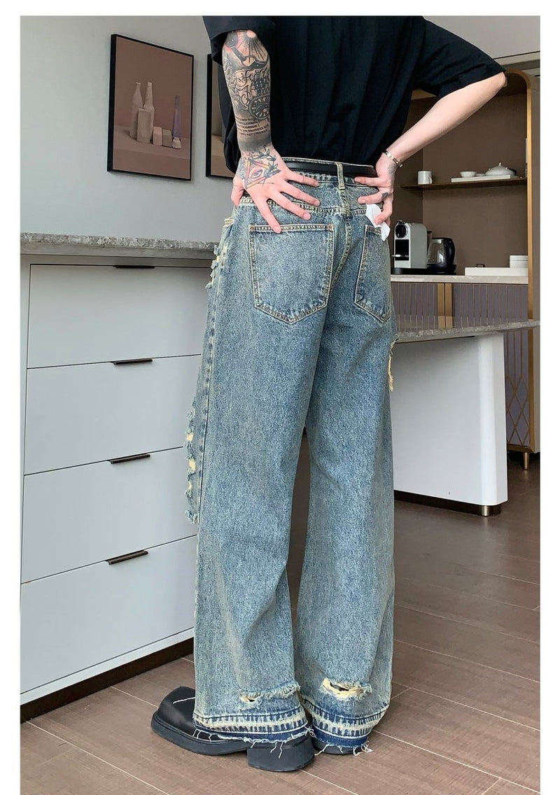 Damage Wide Denim Pants or1219