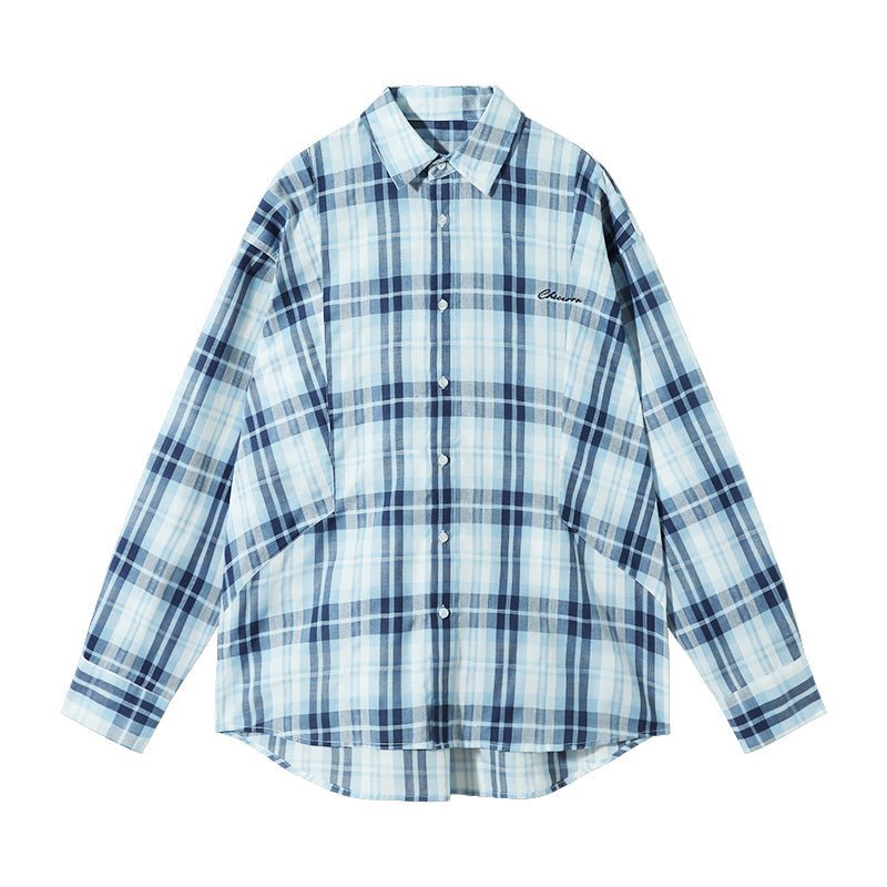 Blue Long Sleeve Plaid Shirt OR1820 - ORUN