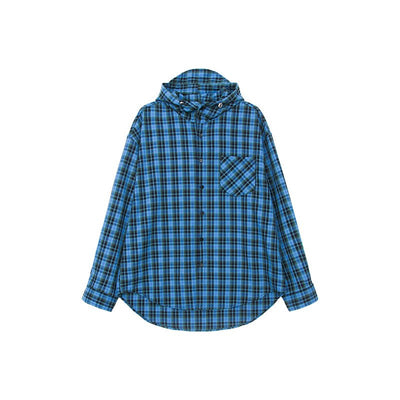 Check pattern hooded shirt or2128 - ORUN