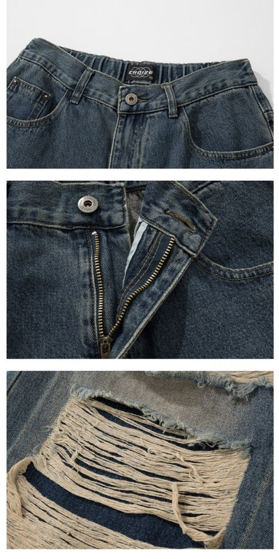 Damage wide denim pants or1754 - ORUN