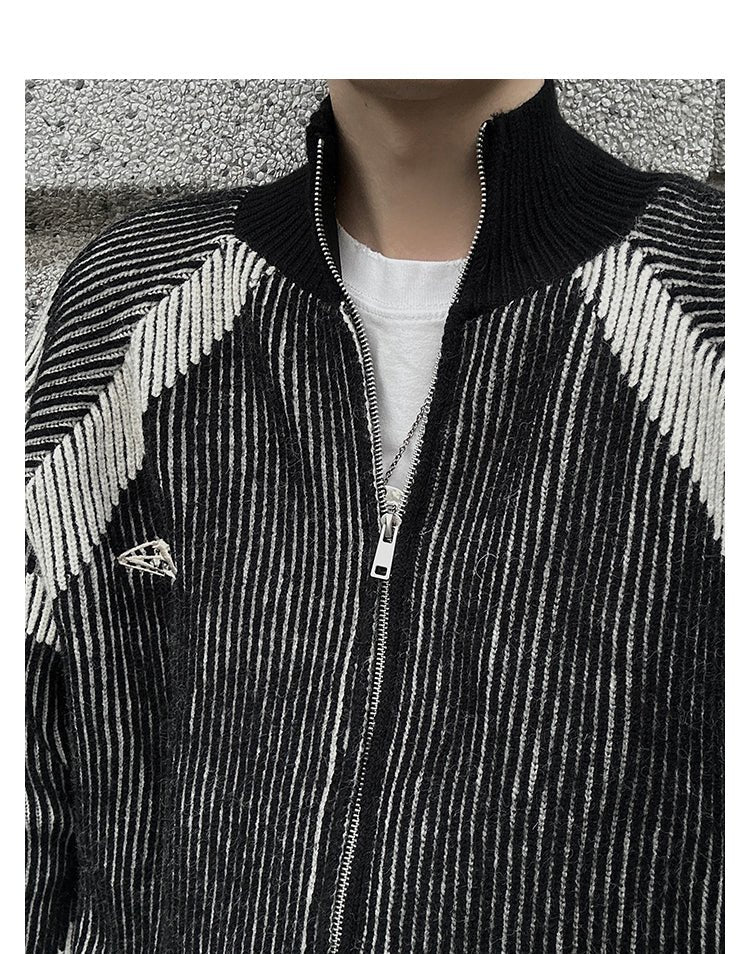 Design Striped Knit Blouson Jacket or2325 - ORUN