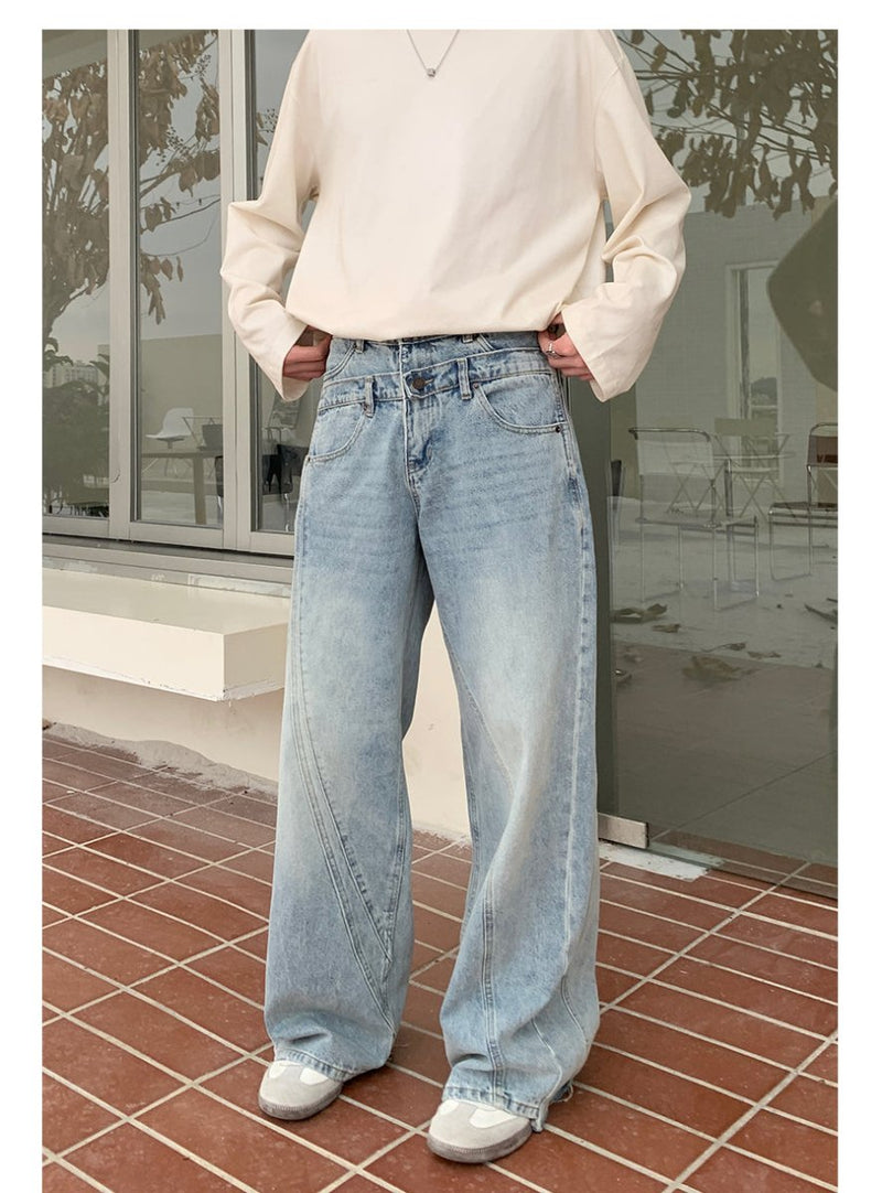 Double waist wide denim pants or2727 - ORUN