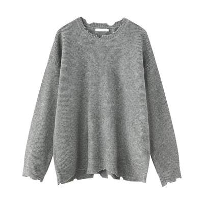 Round neck a solid knit sweater or2159 - ORUN