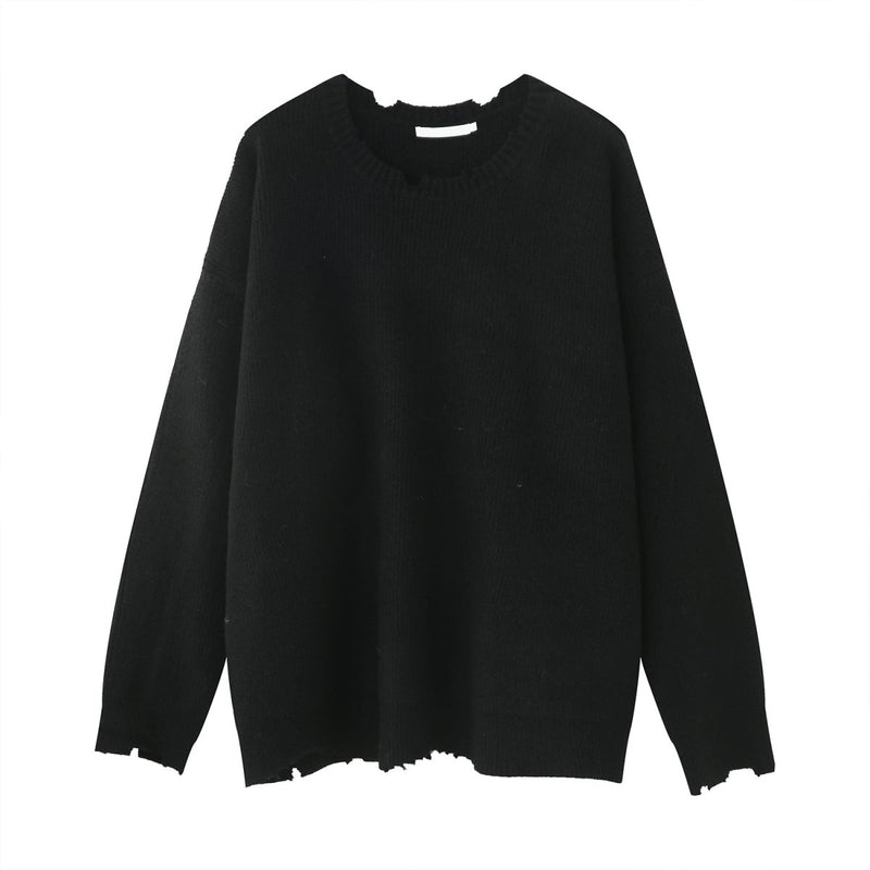 Round neck a solid knit sweater or2159 - ORUN