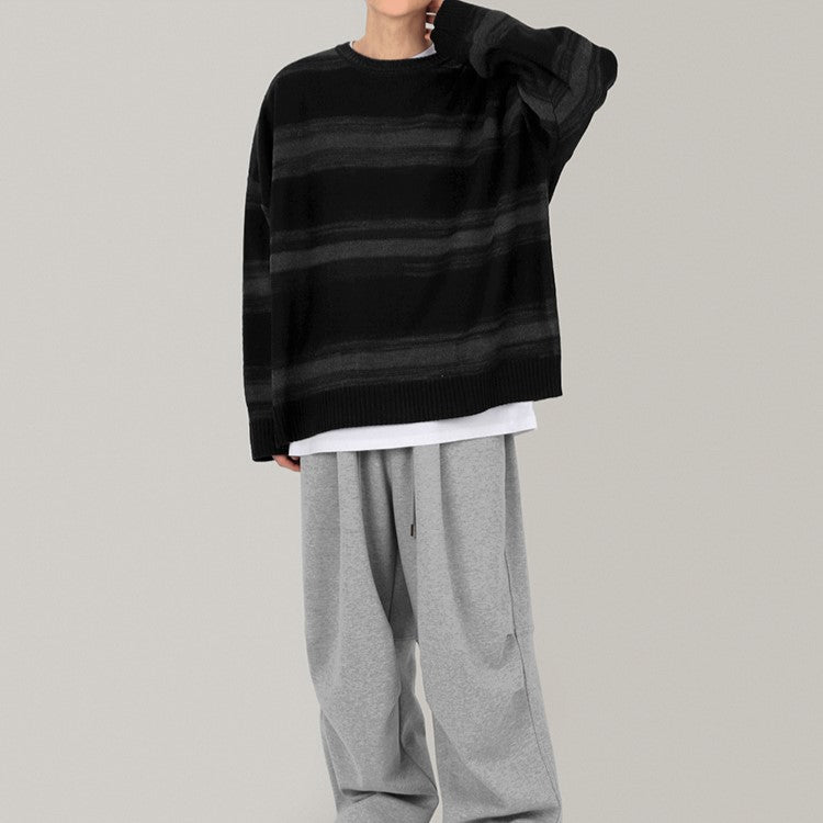 Round neck border knit sweater or2118 - ORUN