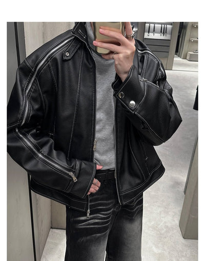 Stand collar leather jacket or2264 - ORUN