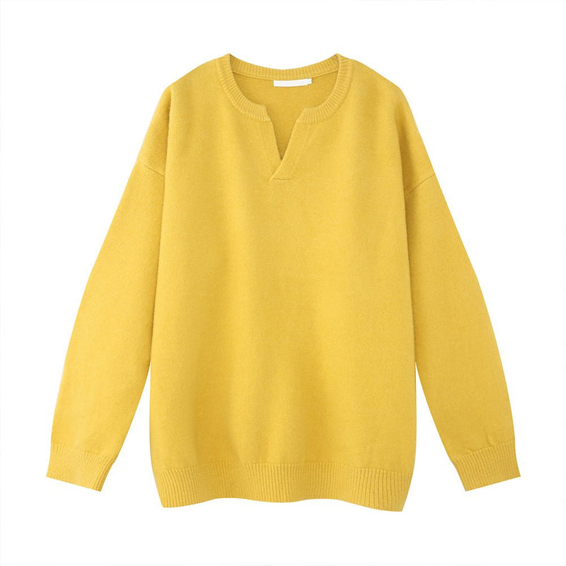 V neck a solid knit sweater or2161 - ORUN