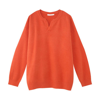 V neck a solid knit sweater or2161 - ORUN