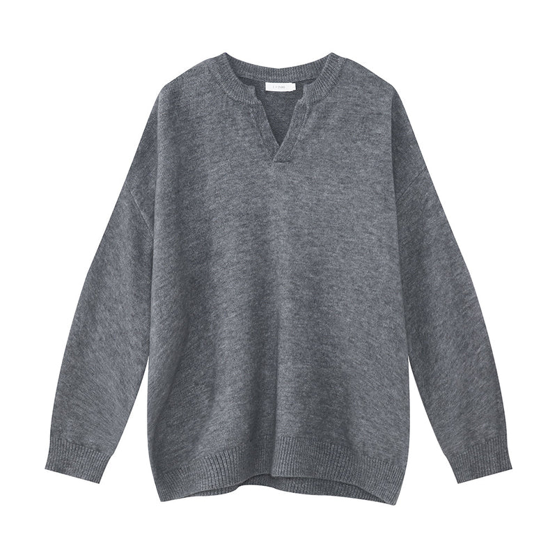 V neck a solid knit sweater or2161 - ORUN