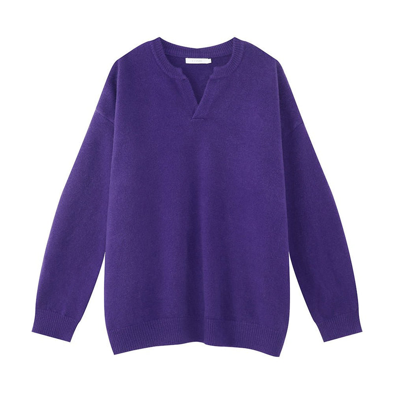 V neck a solid knit sweater or2161 - ORUN